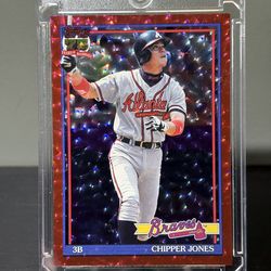 T91-13 Chipper Jones 2026 Topps - 1991 Topps Baseball 35th Anniversary Red Crackle Foil (Series One) 3/5