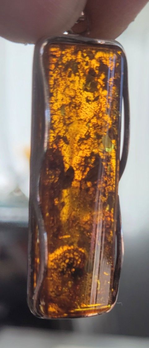  Amber Pendant Necklace Set In Silver