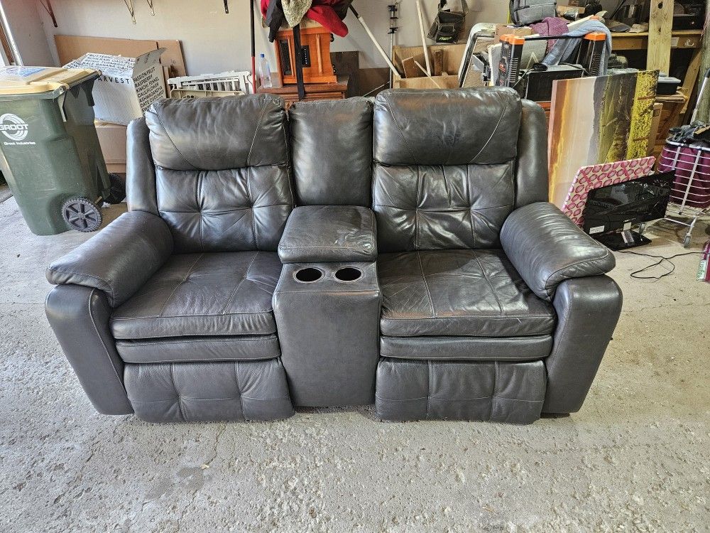Gray Leather Electric Dual Recliner