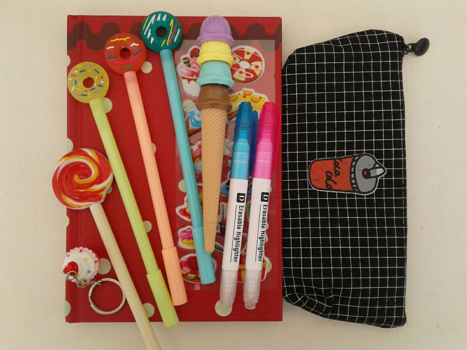 Kawaii Polk-a-dot Sweets Theme Stationery Set (includes notebook, pens, pencil case, etc)