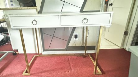 White and Gold Console Table with Two Drawers