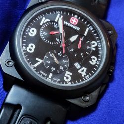 Wenger AeroGraph Cockpit Chrono PVD Black Tank Men's Swiss Chrono Watch 42mm