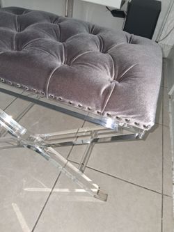 Tufted Velvet Bench with Acrylic X-Base