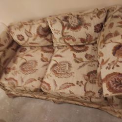 Beige Herculon Fabric Loveseat 