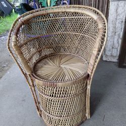 Vintage Boho Wicker Barrel Chair/ Plant Stand 