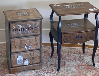 Apothecary pair side tables nightstand grey decorated