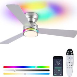 46" Silver RGB Ceiling Fans Light,Low Profile Ceiling Fans with Lights and Remote