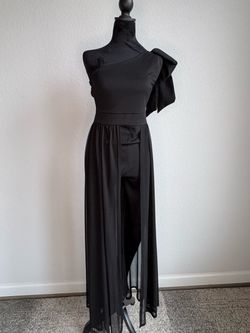 Black One-Shoulder Jumpsuit with Sheer Skirt Overlay