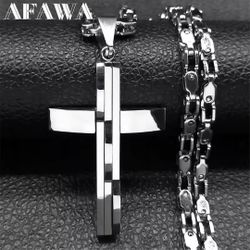 Hip-hop Stainless Steel Men's Religious Cross Pendant and 22 Inch Chain [PEN247]