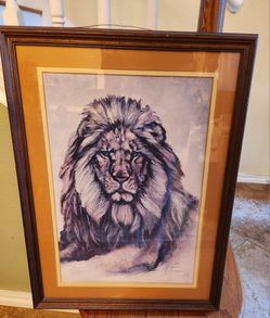 Vintage Martin Katon Lion Art Print Framed 1972 painting 20 x 27 inches