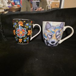 Indigenous Collection 2 Mug Set, Wolf And Bear Themes 