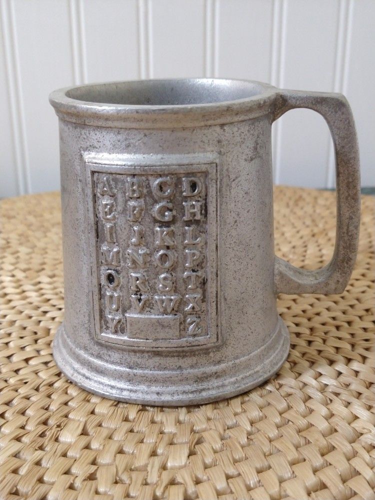 Vintage Wilton RWP Pewter Childs Alphabet ABC Mug 3.5" High