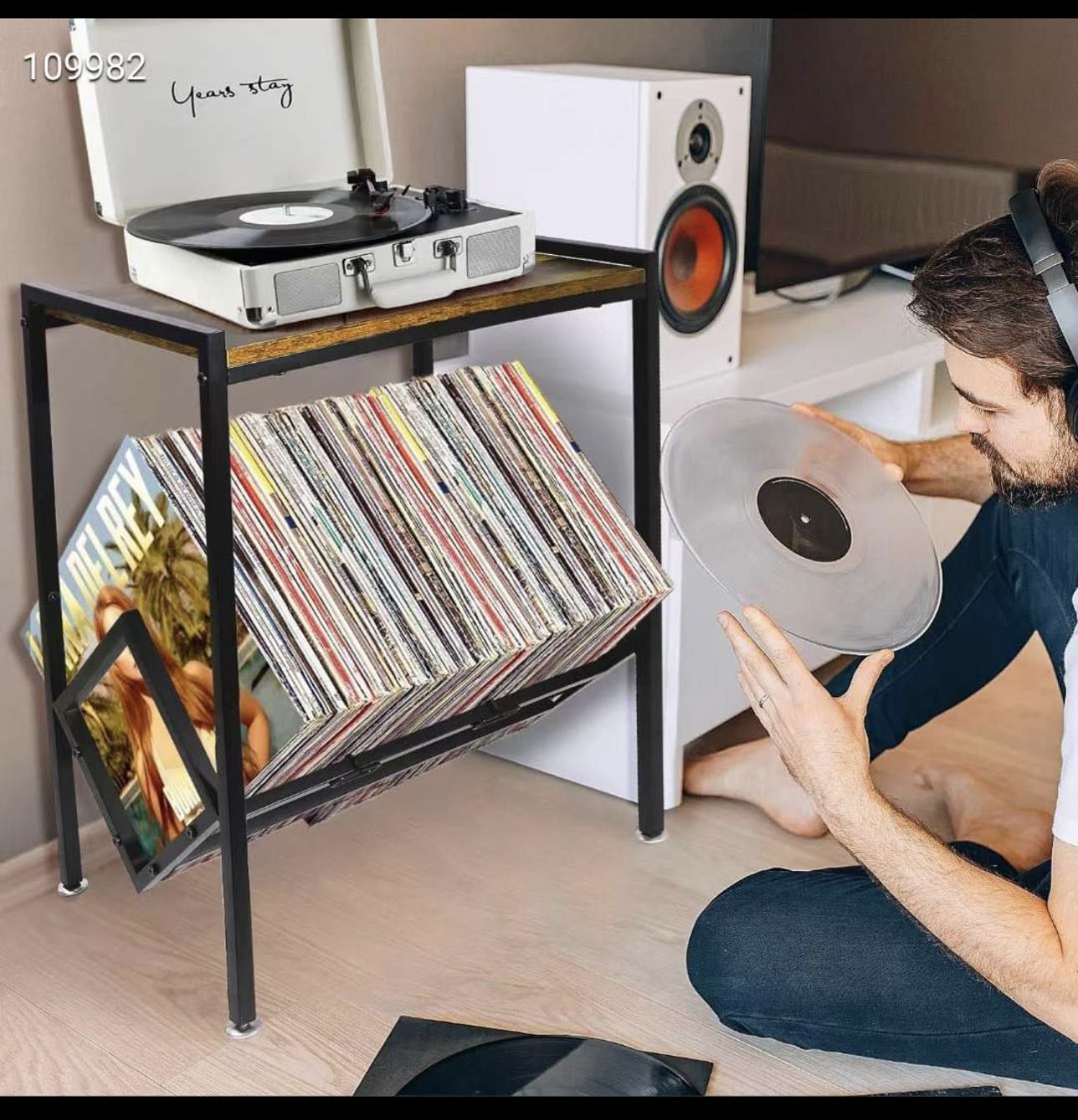 Record Player Stand with Vinyl Storage, Turntable Stand with Record Storage Up to 80 Albums, Record Player Table Shelf for Living Room Bedroom Office