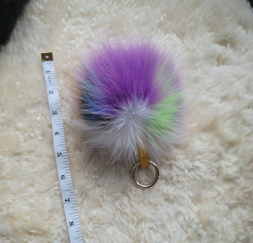 7 1/2" Nine Color Genuine Fur Pom Pom Keychain + 1 GENUINE FUR FREEBIE