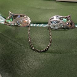 Vintage Sweater Hold On Clips Artisan Silver Sculpted Abalone Inlay Leaves Sign