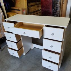 New White Vanity Desk With 9 Drawers 