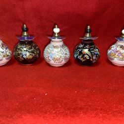 Vintage 3 Inch Set of 5 Oil/Perfume 24k gold Ceramic Vase Collectibles (Read Description) 