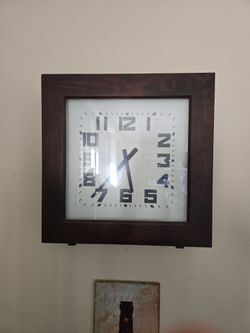 Square Wall Clock Dark Wood Frame