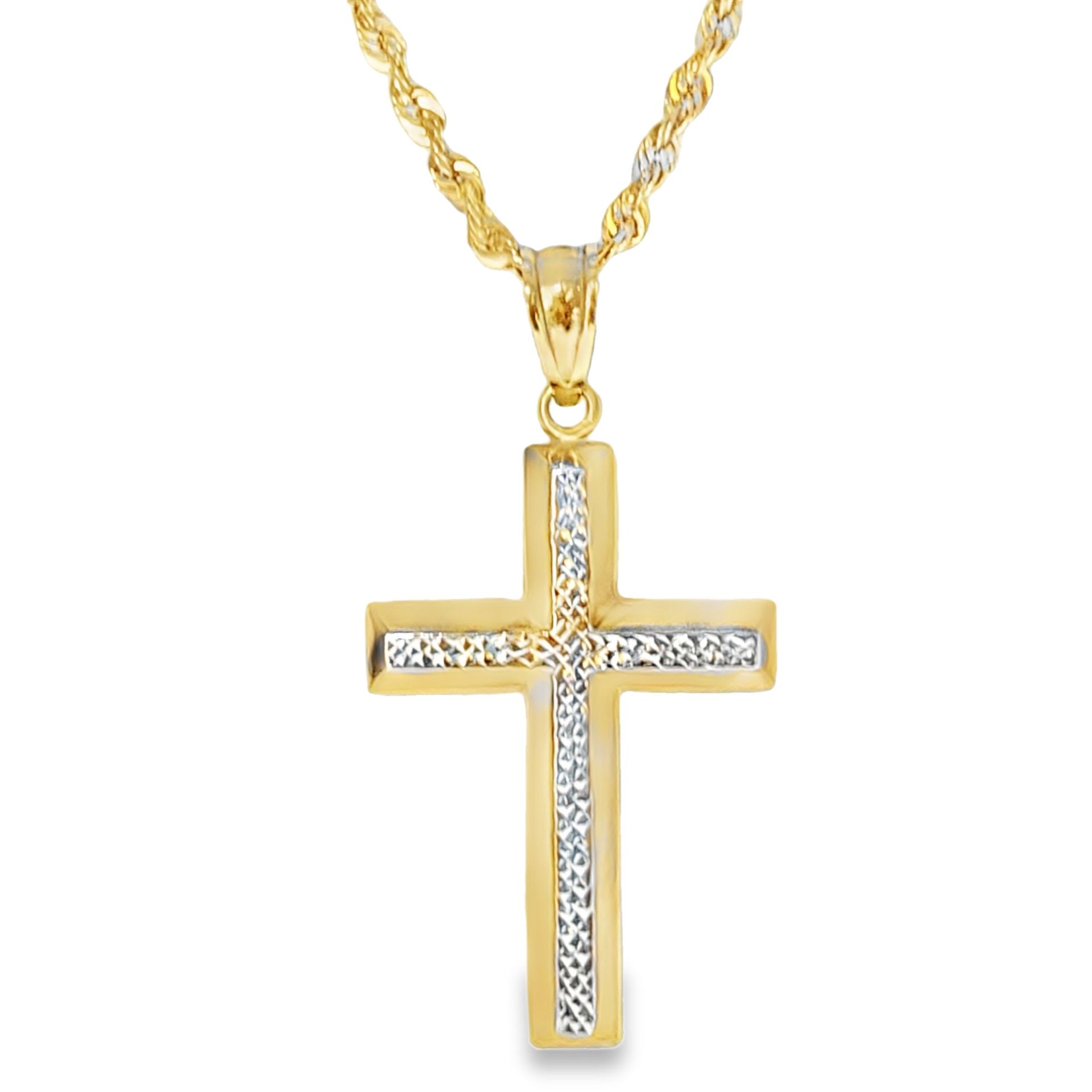 Yellow Gold Cross Pendant Chain Necklace