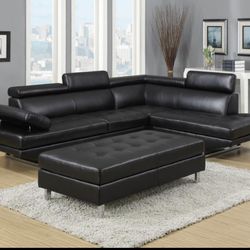 Huge clearance sale. Ibiza black leather sectional with ottoman only $899. Easy finance option. Same-day delivery.