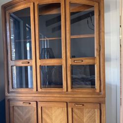 Mid century wood & glass hutch