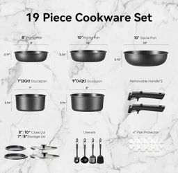 CAROTE 19Pcs Pots and Pans Set Non Stick, Cookware Set Detachable Handle, Nonstick Induction Kitchen Sets Non Stick with Removable Handle, RV Cook War