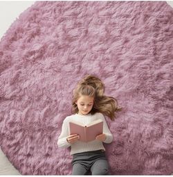 Round Fluffy Shag Area Rug – Mauve Pink