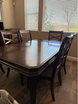 Beautiful Espresso Dining Set – Table, Leaf, 8 Chairs & Matching China Cabinet