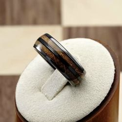 New! Wood Grain Inlay Designed Ring Band Promise Wedding Ring Size 12 