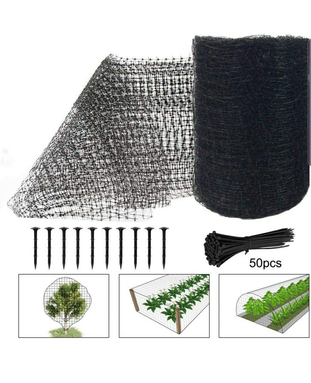 6.8ft X 65ft Anti Bird Netting, Pond Net with 50pcs Cable Ties - Protect Your Garden Vegetables Fruit Plants Ponds