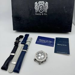 Men's Diamond Benny and Company Watch 6ct Black Roman silver dial