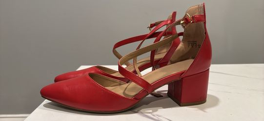 A New Day Red Strappy Block Heel Pumps Size 8