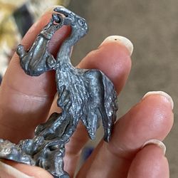 Miniature Stork Delivering Baby Pewter Figurine