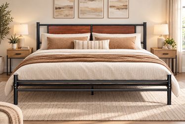 King Size Black & Brown Metal Bed Frame