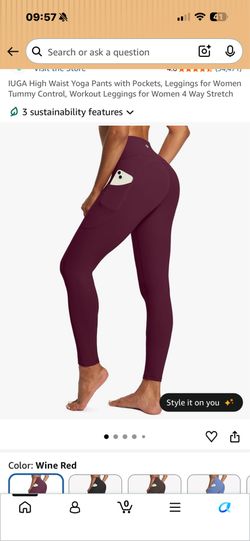 IUGA High Waist Yoga Pants with Pockets Wine Red