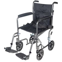 Drive Medical TR37E-SV Lightweight Folding Transport Wheelchair with Swing-Away Footrest, Silver & 10210-1 Deluxe 2-Button Folding Walker with Wheels