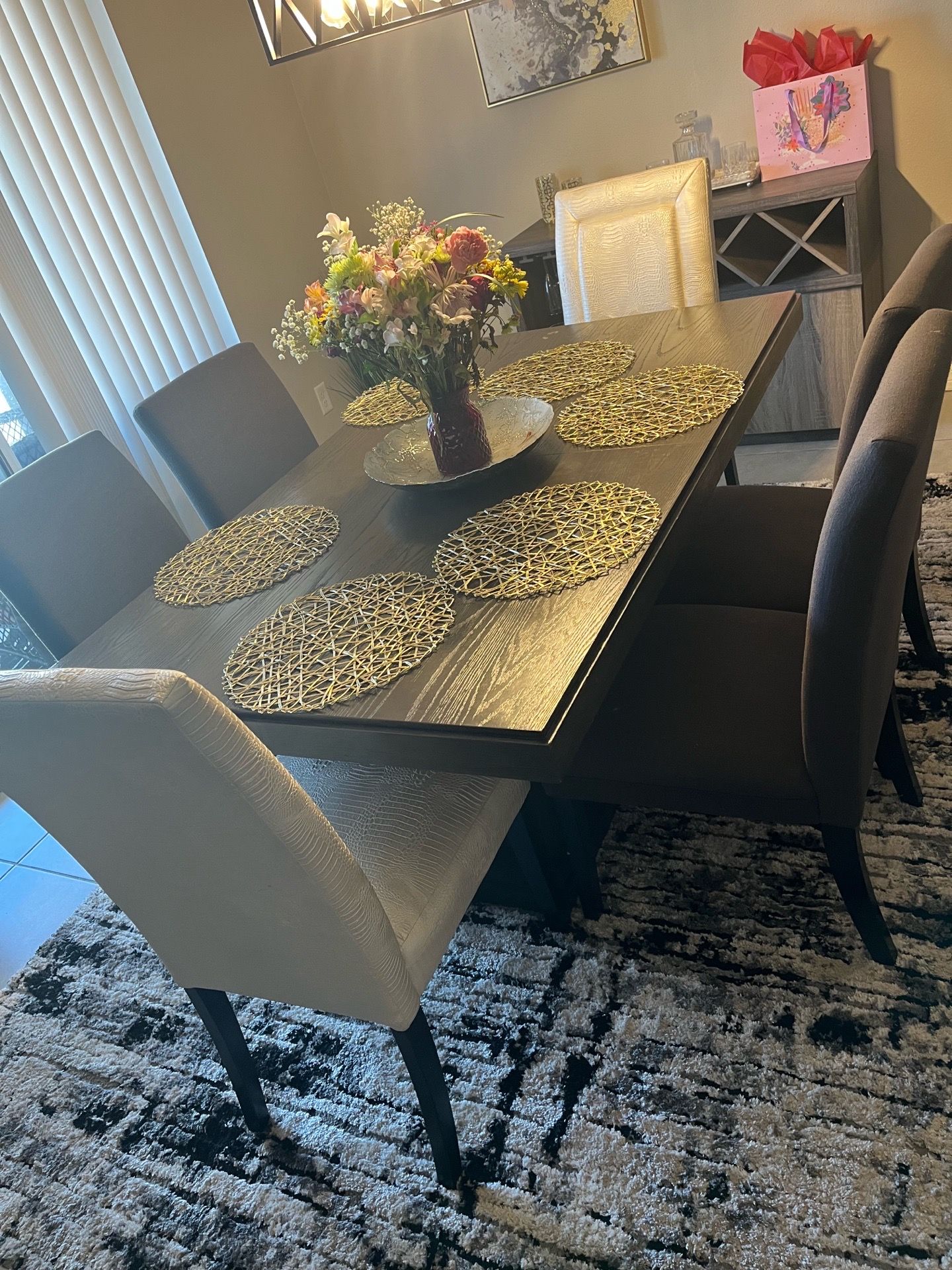 6 top wood table w/ 6 parson chairs
