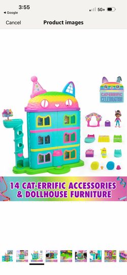 DREAMWORKS GABBY'S DOLLHOUSE, 14 Pc Celebration Dollhouse, 25-Inches Tall, with Toy Figures