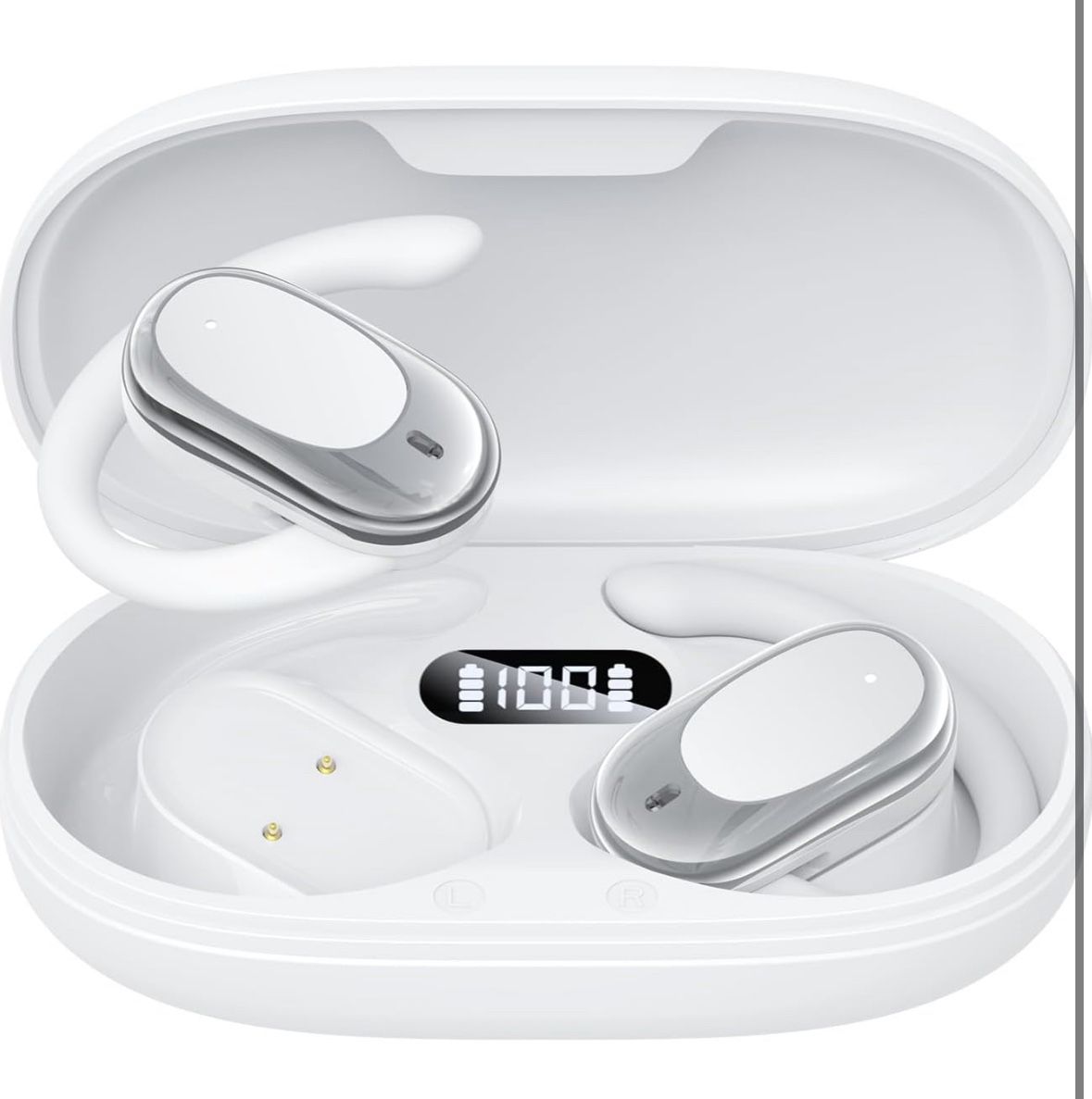 Adjustable Silicone Open Ear Headphones Wireless Bluetooth 5.4, Earbuds with Earhooks, IPX7 Waterproof, Bone Conduction Open Ear Earbuds for Running a