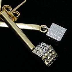$225 Two Tone Gold Cube Drop Earrings