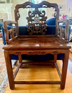 Qing Dynasty Carved Armchair with Lucky Bat Motif