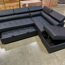 !!New!! Black Sectional Sofa Bed, Sectionals, Sofa Bed, Faux Leather Sectional, Sectional Sofa With Pull Out Bed, Sofabed