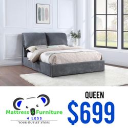 Laurel Upholstered Queen Panel Bed Dark Grey