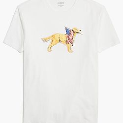 Men’s J.Crew White Patriotic Dog American Flag Graphic T-shirt Size XL