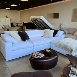 Cloud Modular Sectional Sofa Couch – Deep Seat White Performance Linen — FREE Delivery 