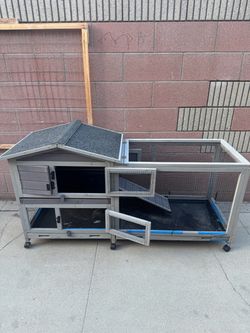 Two-Story Rabbit Hutch with Run on Wheels