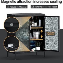 Metal Storage Cabinet with Glass Doors, Sideboard Buffet Cabinet Adjustable Shelf, Kitchen Storage Liquor Cabinet, Console Table for Living Room, Dini