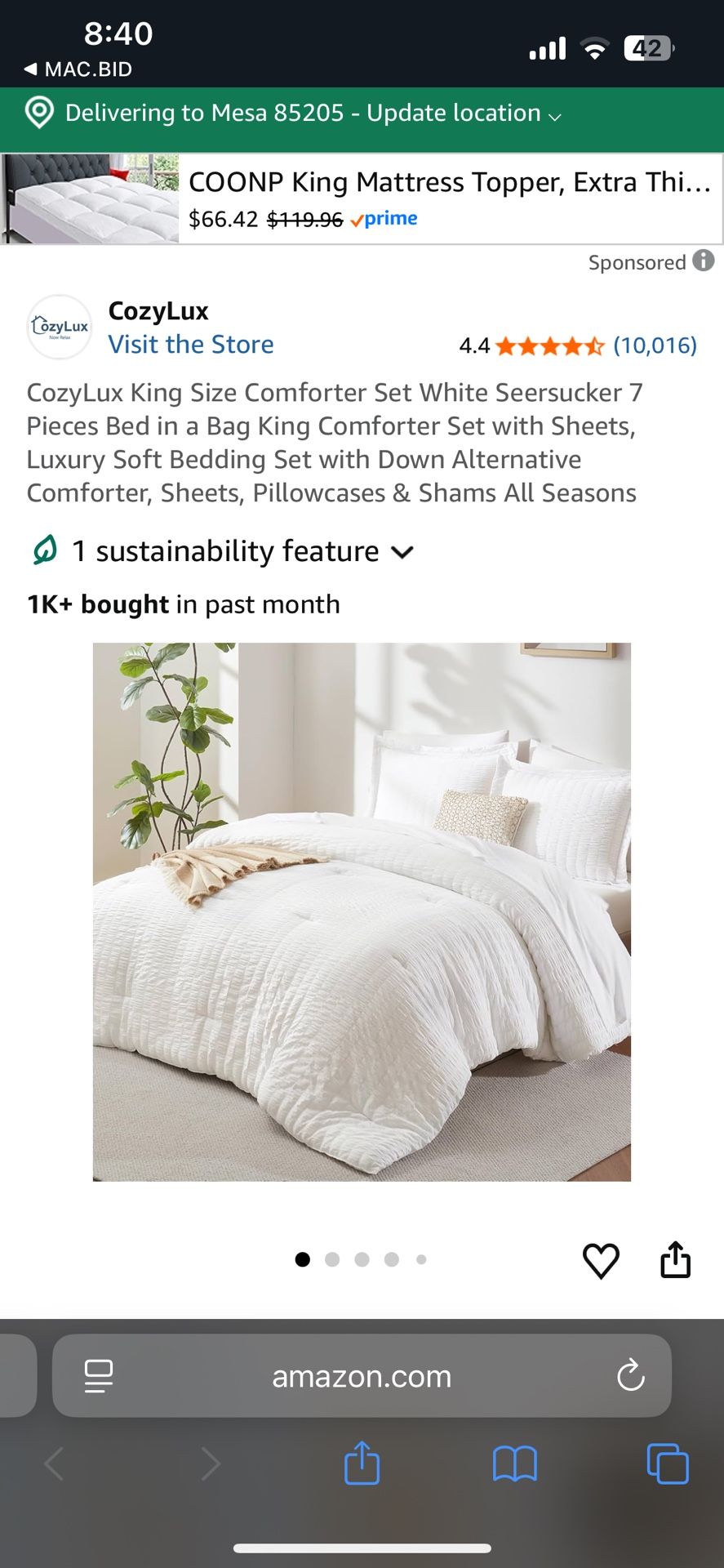 Cozylux King Size Comforter Set With Sheets. White Seersucker