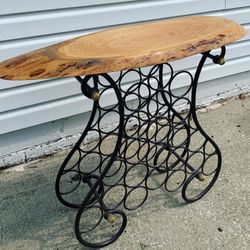 Wine table / rack / live edge cherry slab.