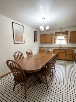Oak Dining Table + 6 Windsor Chairs